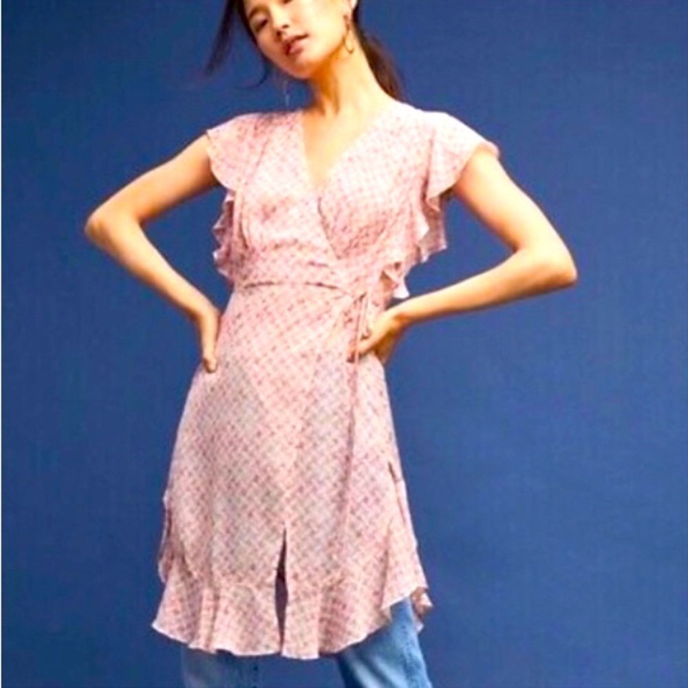 Anthropologie Feather & Bone Pink Wrap Dress